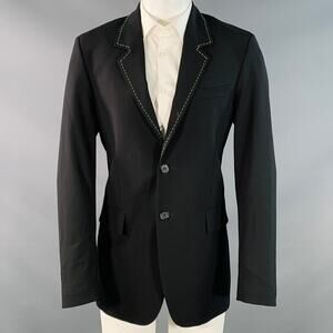 MSGM Size 34 Black Contrast Stitch Wool Blend Notch Lapel Sport Coat